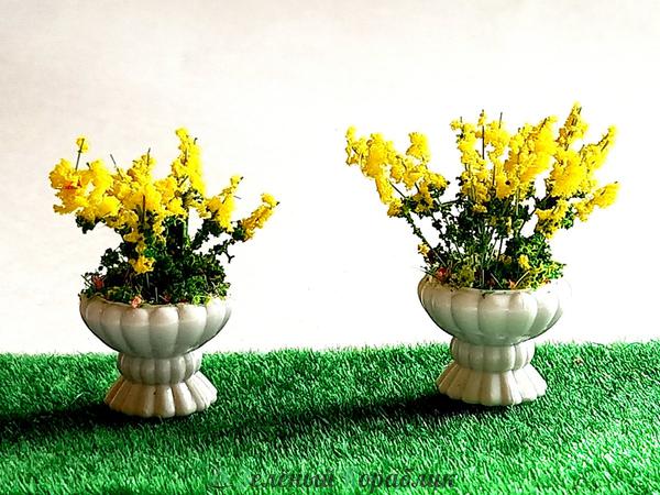 D20145 Желтые цветы в вазоне (ширина 20 мм, высота 30 мм), 2 шт.