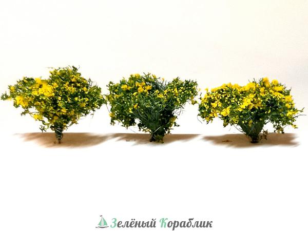 D00039 Набор кустов с желтыми цветами (ширина 25 мм, высота 20 мм), 3 шт.