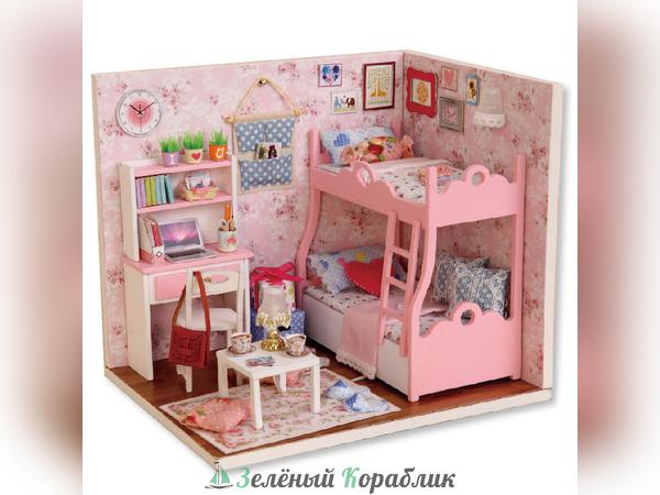 AL24 Сборная модель кукольного домика "Уголок розовой детской комнаты"