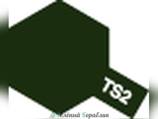 85002 Tamiya  Краска аэрозольная TS-2 Dark Green (Темно-зеленый, матовый) в баллончике, 100мл