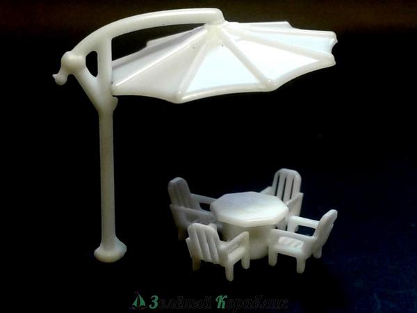D30007 Садовая пластиковая мебель: 4 стула+стол+пляжный зонтик