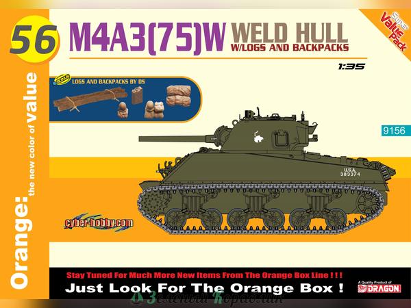 9156D Танк M4A3 (75)W Weld Hull + Logs And Backpacks